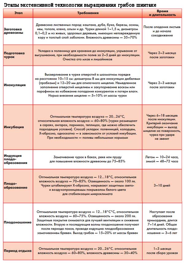 Этапы экстенсивного выращивания грибов шиитаке